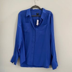 JCrew Blue Silk Blouse Top XL NWT
